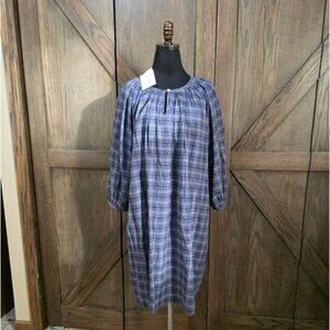 THE GREAT. Blue Plaid Long Sleeve Dress